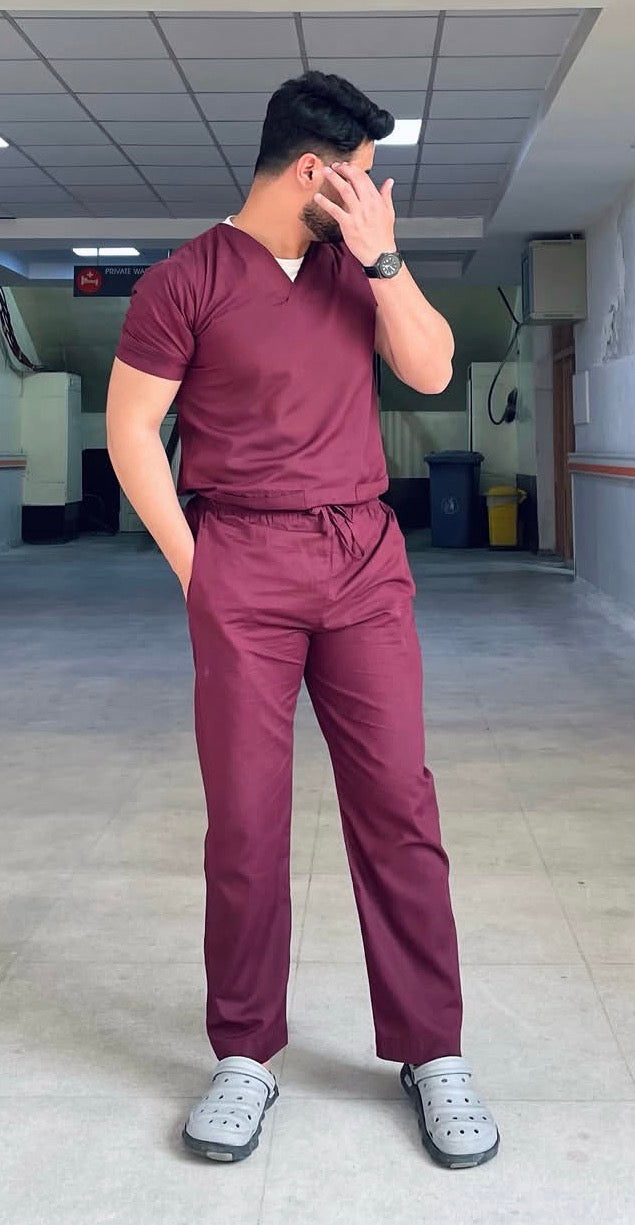 Maroon V-Neck Scrub Top